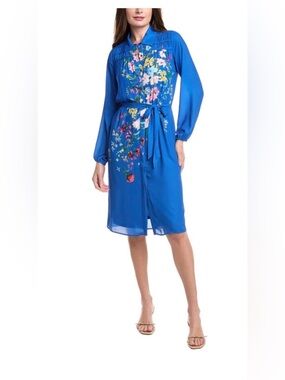 Elie Tahari Marina Bouquet print Tie-Waist Midi Dress